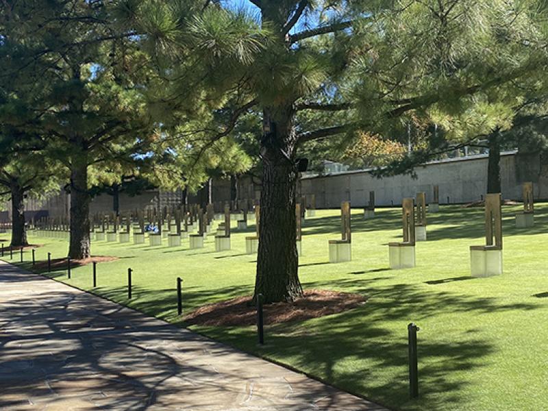 Chairs representing victims of the Oklahoma City bombing. Photo by Liz Fischer